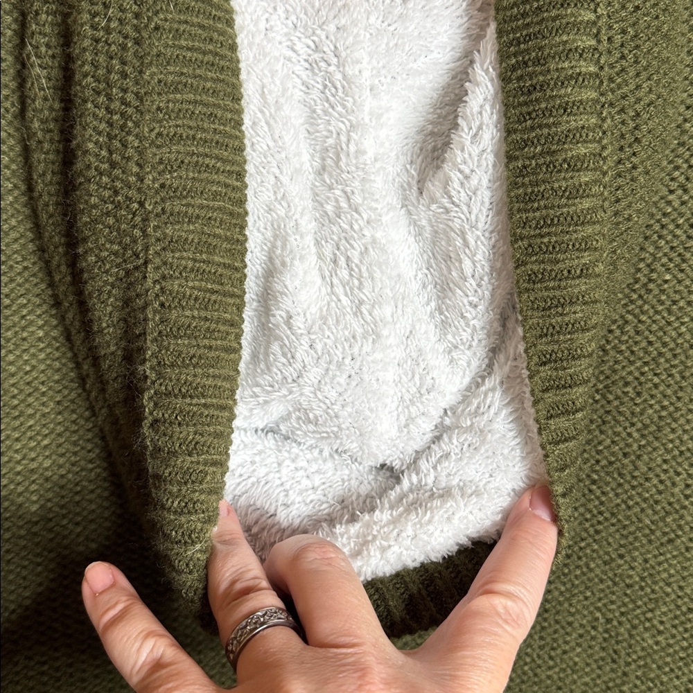 Sidefeel Hooded Cable Knit Cardigan Sherpa Lined Toggle Coat Green Size Large - Picture 12 of 14